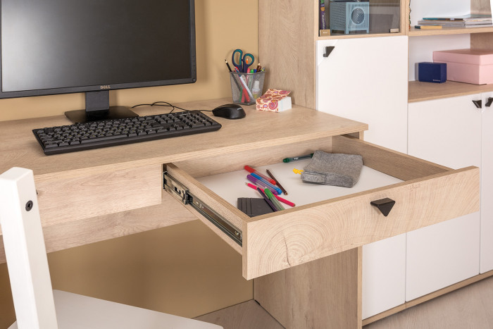 КР100 Бостон № 21, цвет дуб эндгрейн элегантный/фасады МДФ милк рикамо софт, 12.69+10.51+13.155+12.69+10.51+13.155, ШхГхВ 307,6х57,2х194,4 см, ун. сб.