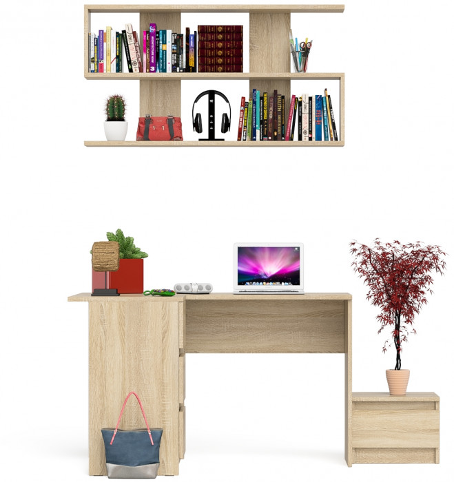 Мори компьютерный стол МС-16 левый + Тумба ТМП400.1 + Полка 1200, дуб сонома