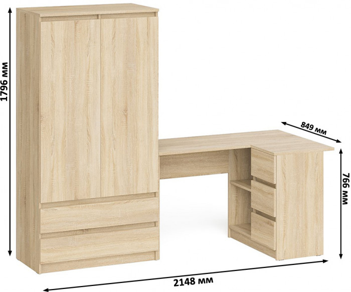 Мори компьютерный стол МС-16 правый + Шкаф МШ900.1, дуб сонома