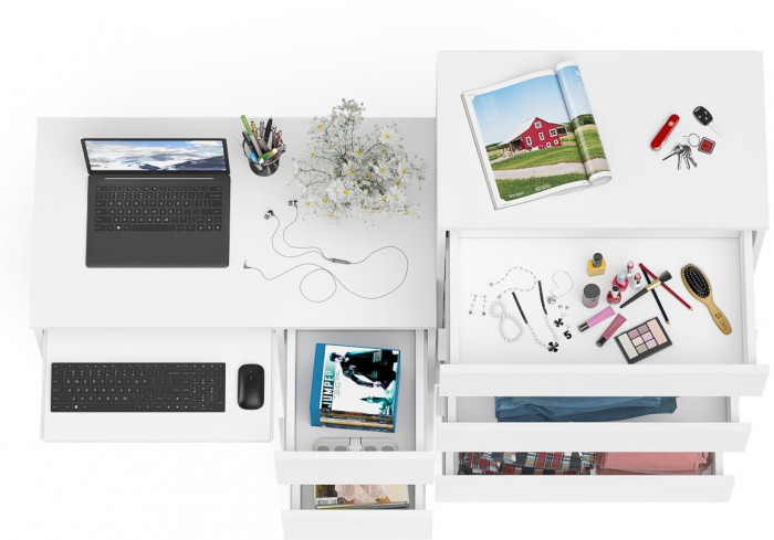 Мори компьютерный стол МС-6 правый + Комод МК700.5, белый