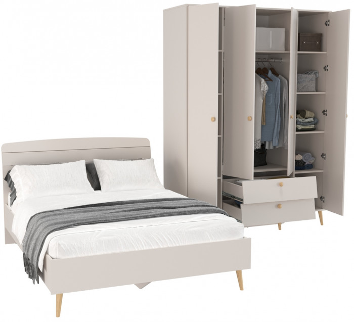 Афина Спальня Кровать 1400 + Шкаф 4-х дверный, кашемир серый