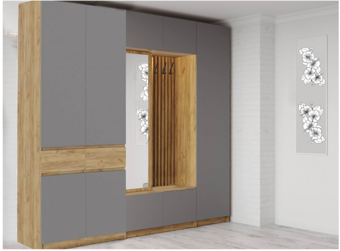 Модульная прихожая Роджинамиф, композиция 3 (Графит, Дуб Крафт Золотой)