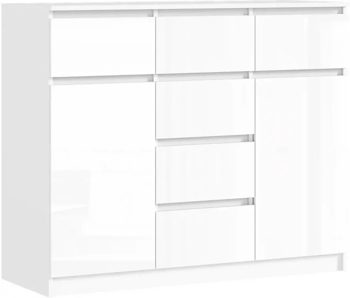 Челси Комод 1200 (2 двери 6 ящиков), Белый / Белый глянец
