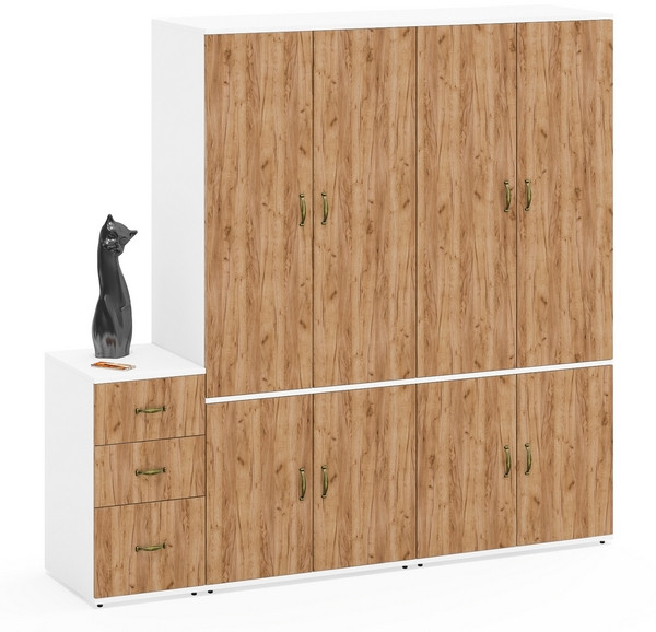 Лидер-8 Шкаф МД 19Б + Шкаф МД 19Б + Тумба МД 3.16, белый шагрень/крафт золото