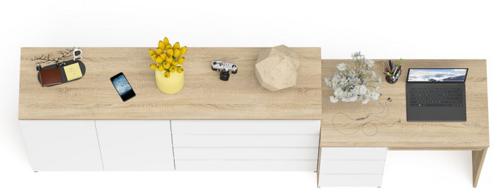 Мори компьютерный стол МС-6 левый + Комод МК1600.1, дуб сонома/белый