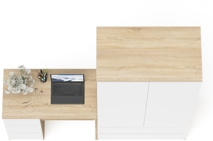 Мори компьютерный стол МС-6 левый + Шкаф МШ900.1, дуб сонома/белый