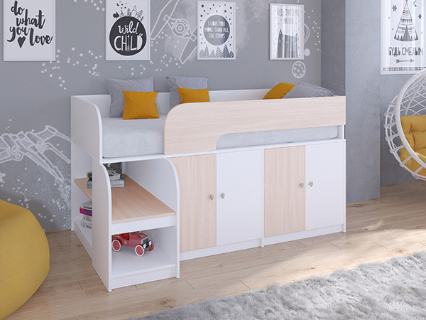 Кровать чердак Астра 9 V2 Белый/Дуб молочный