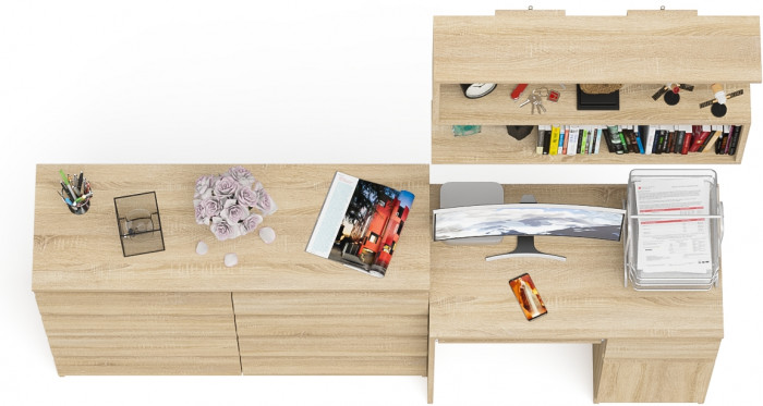 Мори компьютерный стол МС-1 правый + Комод МК1200.8 + Полка 900, дуб сонома