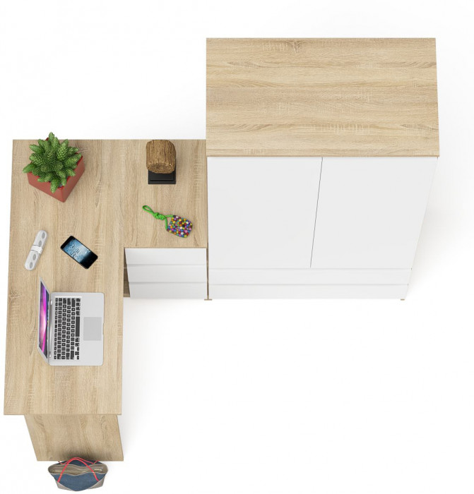 Мори компьютерный стол МС-16 правый + Шкаф МШ900.1, дуб сонома/белый