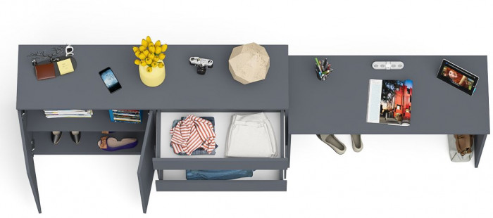 Мори Стол письменный МСП1200.1 + Комод МК1600.1, цвет графит, ШхГхВ 280,8х50х94 см., универсальная сборка