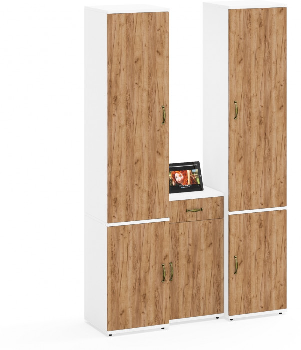 Лидер-8 Пенал МД 22Б + Пенал МД 22Б + Тумба МД 3.15, белый шагрень/крафт золото