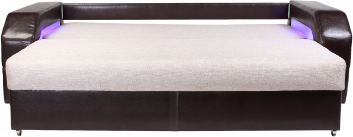 Диван-еврокнижка Манчестер 160х200, с подсветкой, велюр/экокожа бежевая/коричневая