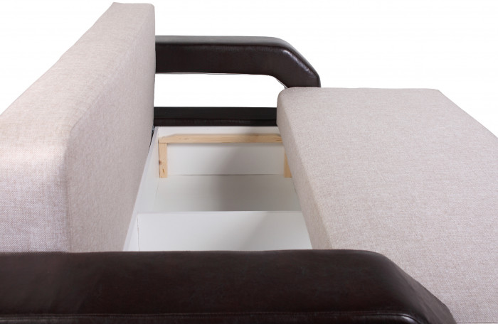 Диван-еврокнижка Манчестер 160х200, с подсветкой, велюр/экокожа бежевая/коричневая