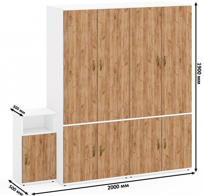Лидер-8 Шкаф МД 19Б + Шкаф МД 19Б + Тумба МД 3.19, белый шагрень/крафт золото