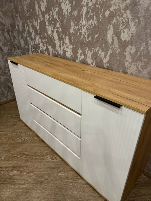 Марвэл Комод 2 двери 4 ящика ш.1600, Белый/Браш белый