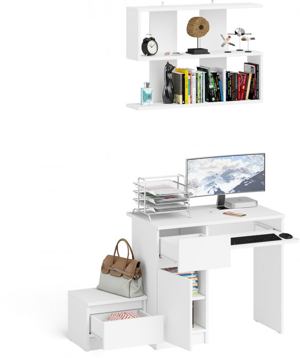 Мори компьютерный стол МС-1 левый + Тумба ТМП400.1 + Полка 900, белый