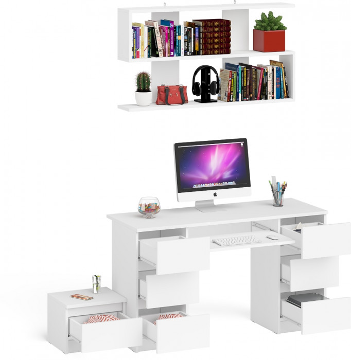 Мори компьютерный стол МС-2 + Тумба ТМП400.1 + Полка 1200, белый