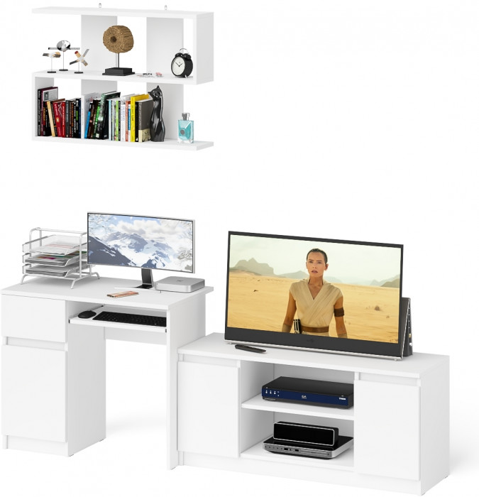 Мори компьютерный стол МС-1 левый + Тумба МТВ1200.1 + Полка 900, белый