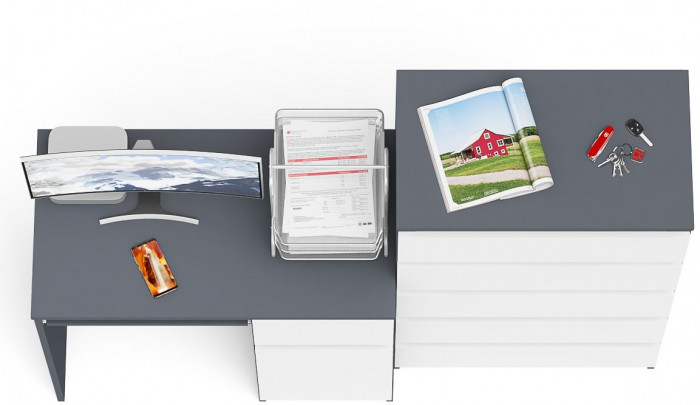 Мори Стол компьютерный МС-1 правый + Комод МК700.5, цвет графит/белый, ШхГхВ 160,4х50х114 см., выдвижной ящик справа, НЕ универсальная сборка