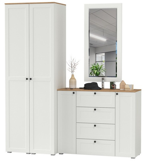 Остин Прихожая 32, белый шагрень/дуб крафт золотой