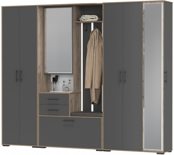 Прихожая Домино 6, дуб крафт табачный/графит