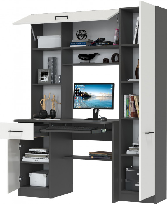 Стол рабочий 6-0603Мграф/бел Альфа, графит/белый