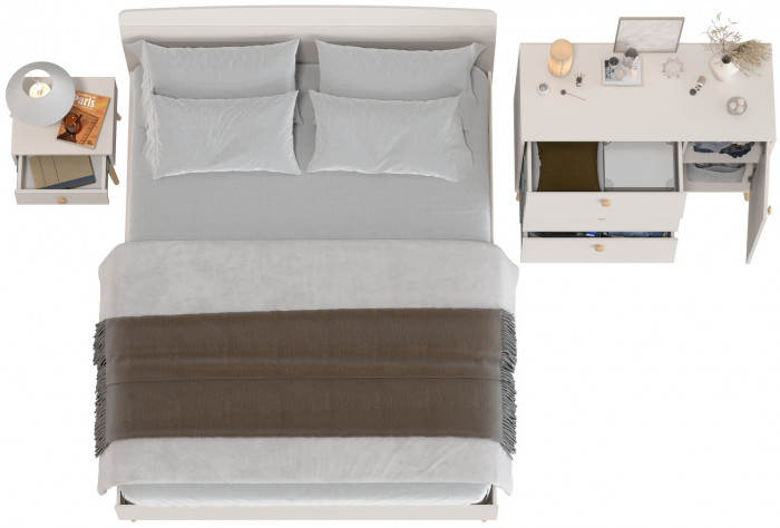 Афина Спальня Кровать 1600 + Комод + Тумба, кашемир серый