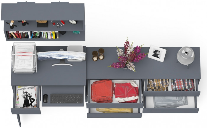 Мори компьютерный стол МС-1 левый + Комод МК1380.6 + Полка 900, графит