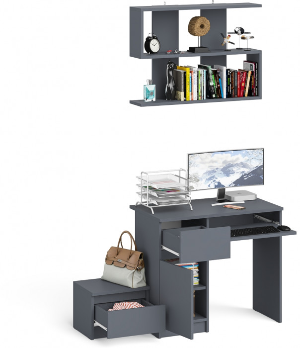 Мори компьютерный стол МС-1 левый + Тумба ТМП400.1 + Полка 900, графит