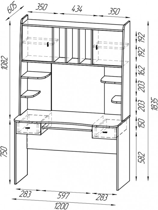 Два стола рабочих 6-0604 Бета + два кресла 103 чёрных, цвет дуб крафт серый/графит, ШхГхВ 240х60,5х183,5 см.
