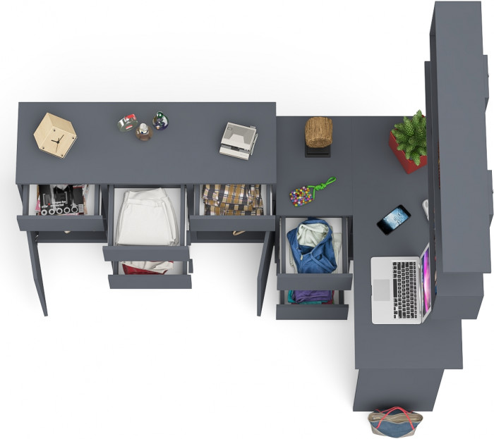 Мори компьютерный стол МС-16 левый + Комод МК1200.4 + Полка 1200, графит