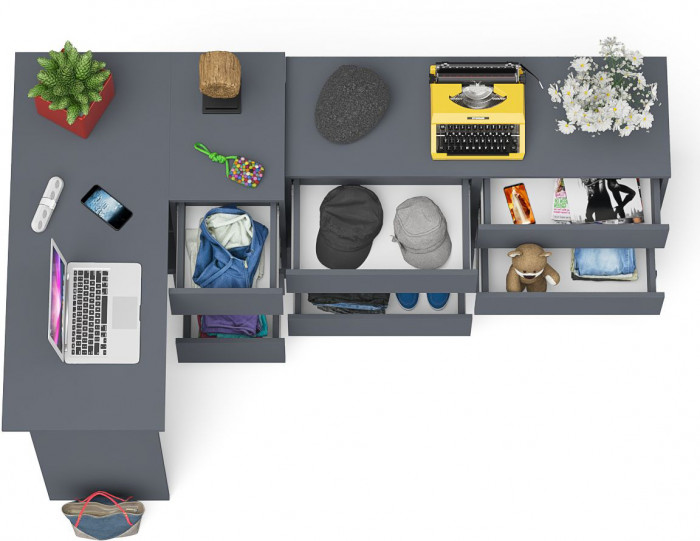 Мори компьютерный стол МС-16 правый + Комод МК1200.6, графит