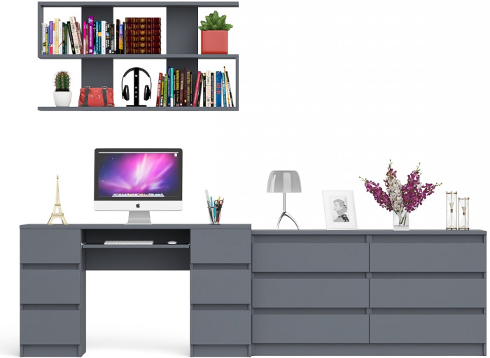 Мори компьютерный стол МС-2 + Комод МК1380.6 + Полка 1200, графит