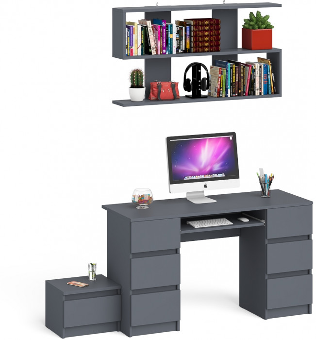 Мори компьютерный стол МС-2 + Тумба ТМП400.1 + Полка 1200, графит