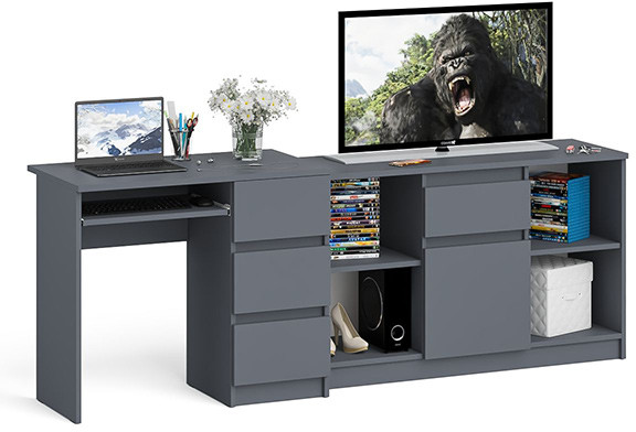 Мори компьютерный стол МС-6 правый + Тумба МТВ1204.1, графит