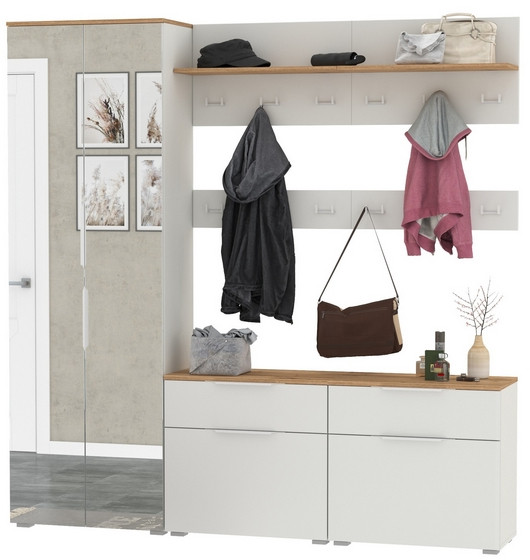 Октава Прихожая 32, белый шагрень/дуб крафт золотой/фасады МДФ белый шагрень