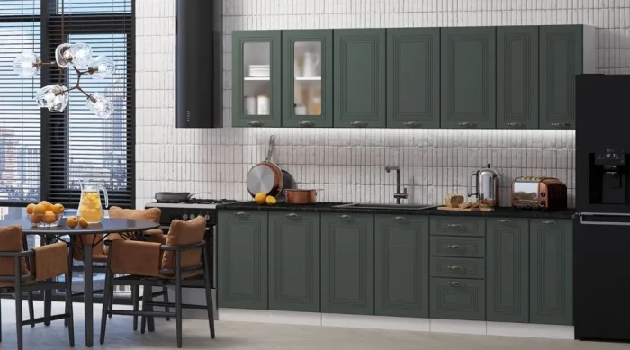 Кухонный гарнитур Гранд 2,6м, Грин/Белый (МДФ/Стекло)