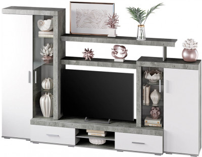 Стенка в гостиную Инстайл ЦС-02, бетон/белый