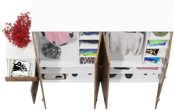 Лидер-8 Шкаф МД 20Б + Шкаф МД 20Б + Тумба МД 3.15, белый шагрень/крафт золото