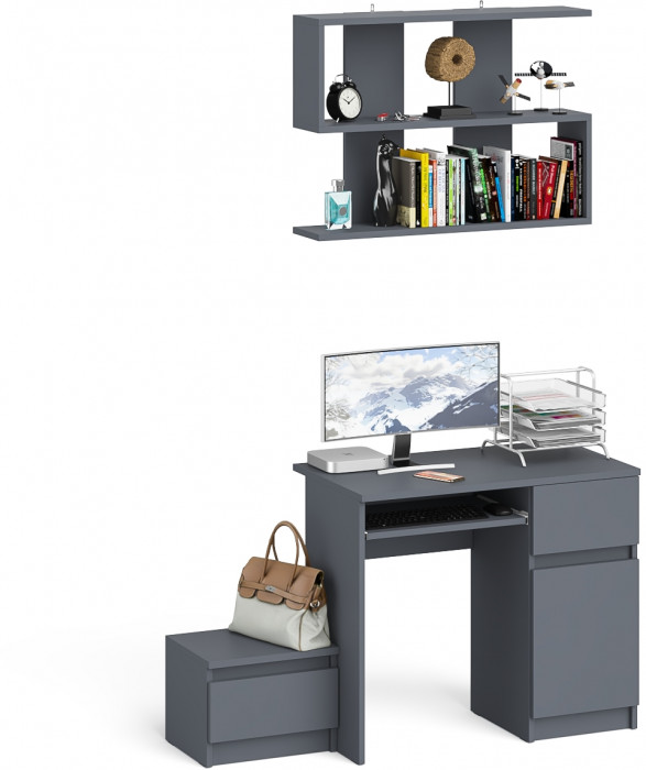 Мори компьютерный стол МС-1 правый + Тумба ТМП400.1 + Полка 900, графит