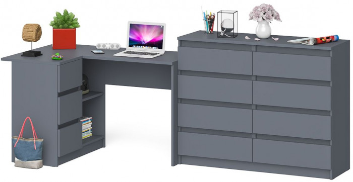 Мори компьютерный стол МС-16 левый + Комод МК1200.8, графит