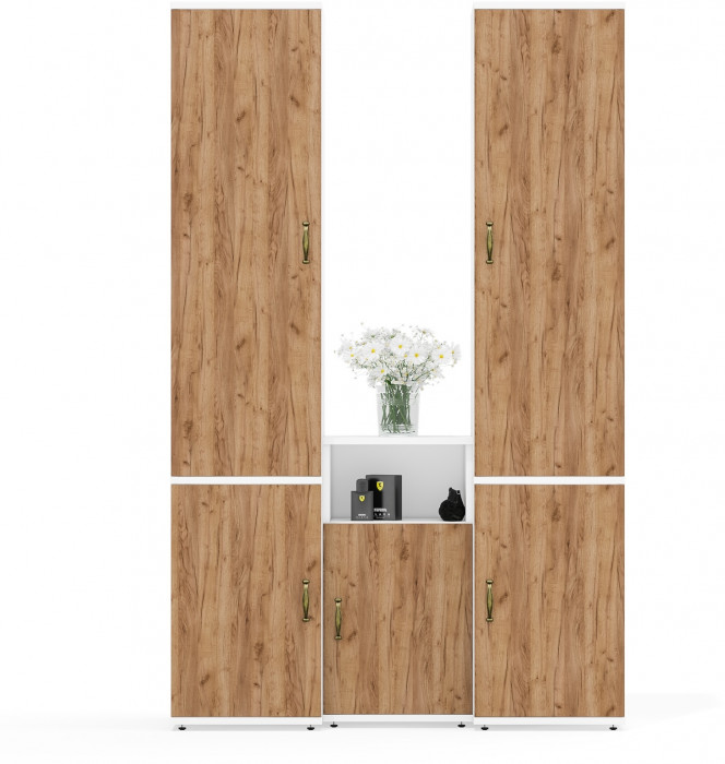 Лидер-8 Пенал МД 22Б + Пенал МД 22Б + Тумба МД 3.19, белый шагрень/крафт золото