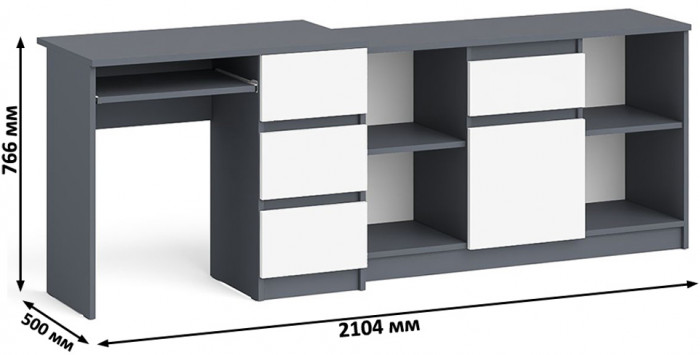 Мори компьютерный стол МС-6 правый + Тумба МТВ1204.1, графит/белый