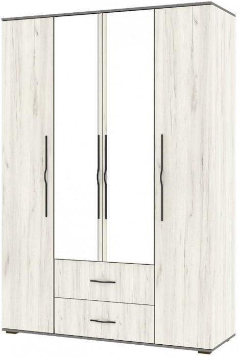 Бастион Шкаф четырехдверный Дуб Крафт белый / Серый шифер