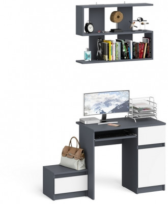 Мори компьютерный стол МС-1 правый + Тумба ТМП400.1 + Полка 900, графит/белый