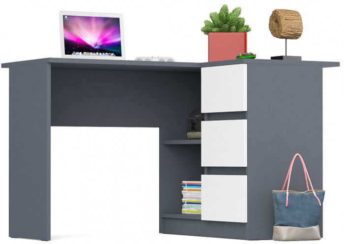 Мори компьютерный стол МС-16 правый, графит/белый