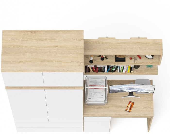 Мори Стол компьютерный МС-1 левый + Шкаф МШ900.1 + Антресоль МА900.1 + Полка 900, цвет дуб сонома/белый, ШхГхВ 180,4х50,4х234,2 см., НЕ ун. сб.