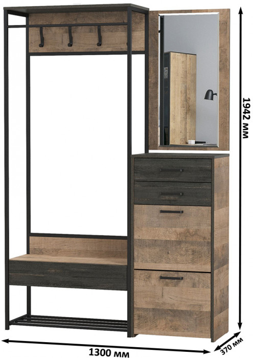 Трувор Прихожая 216, дуб гранж песочный/интра