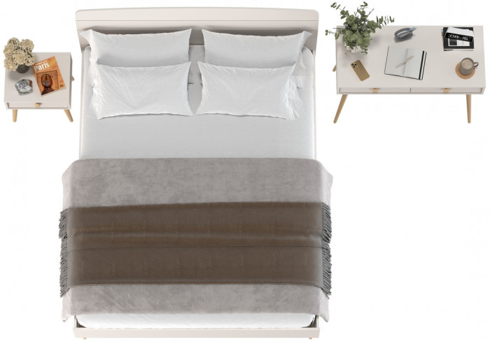 Афина Спальня Кровать 1600 + Стол + Тумба, кашемир серый