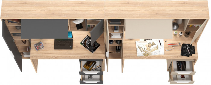 Два стола компьютерных Комфорт 12.95N, дуб сонома/сатин/дуб сонома/тёмно-серый